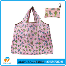 Foldable Polyester Cloth Reusable Fashion Shopping Bags with Rope Handle